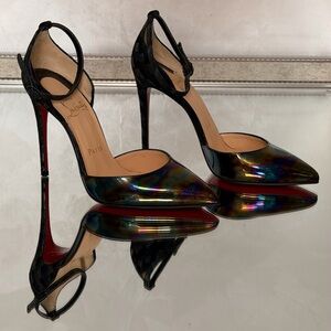 Christian Louboutin Iridescent Pointed-Toe Ankle-Strap Stilettos